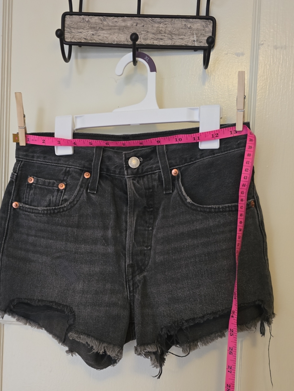 Levi's Black Washedoff Frayed Hem Denim Mini Shorts 25w